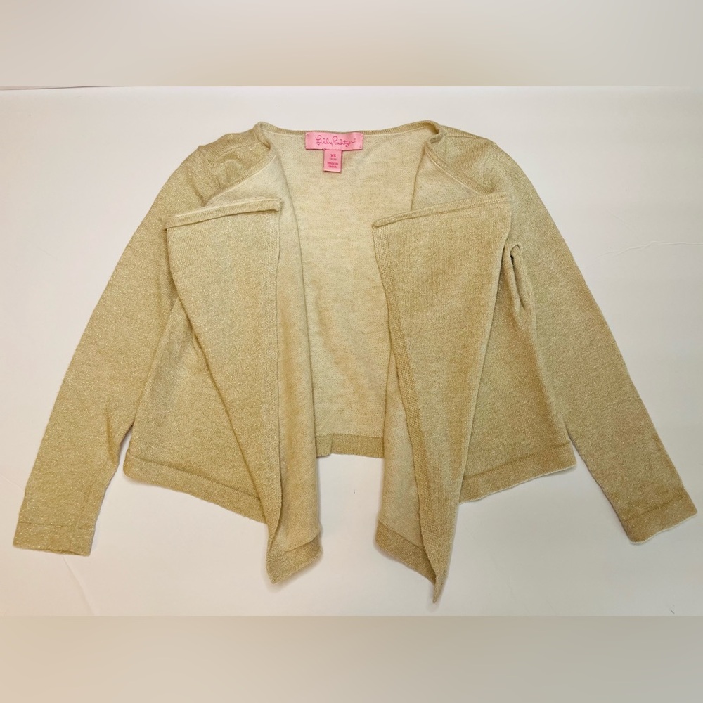 Lilly Pulitzer‎ Girls Cardigan Beige Metallic Gold Size XS (2-3) Knit Shrug